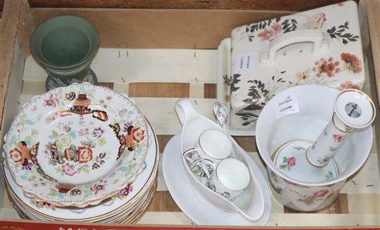 A Staffordshire cheese dish and cover and ten Victorian dessert dishes and a vase etc